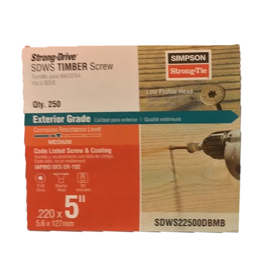 Simpson Strong-Tie 5 in. Strong Drive SDWS Structural Wood Screw with T-40 Head 250 - SDWS22500DBMB