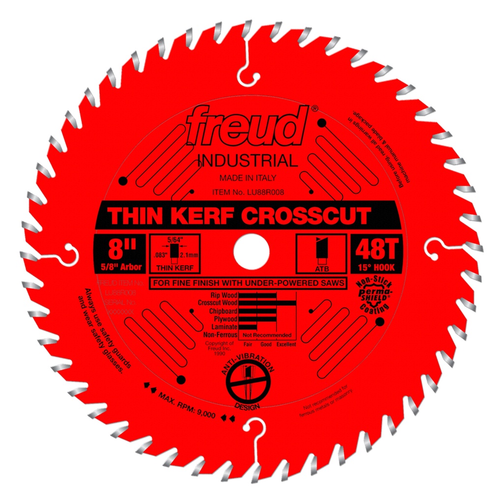 Freud 8in Thin Kerf Fine Finish Crosscut with Perma-SHIELD Coating - LU88R008