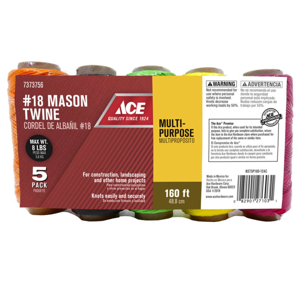 Ace 18 # X 160 Ft. L Assorted Twisted Nylon Twine