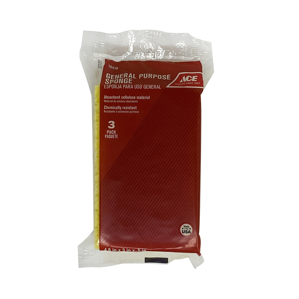 Ace Cellulose Sponge 5 in. L X 3 in. W 3 Pk