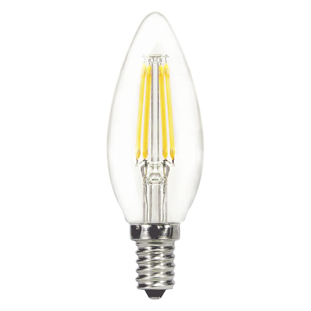 Satco 4w C11 Candle LED Filament E12 Candelabra Base 350Lm 3000K Dimmable Bulb