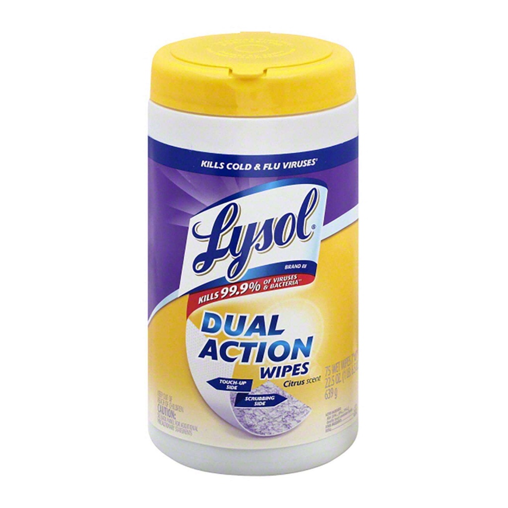 Dual Action Disinfecting Wipes, 1-Ply, 7 X 7.5, Citrus, White/Purple, 75/Canister, 6 Canisters/Carton