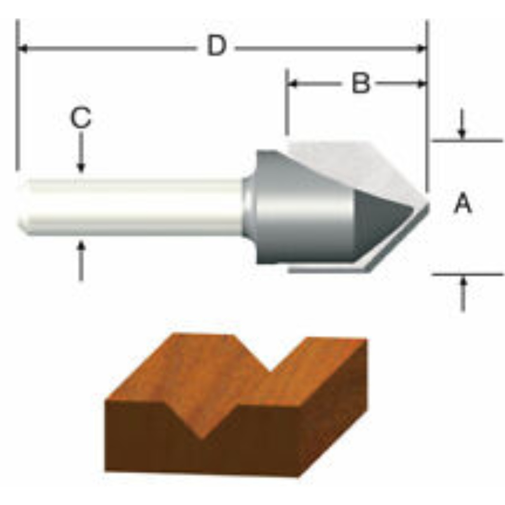 Vermont American 1/2 in. D X 1/2 in. X 1-3/4 in. L Carbide Tipped V-Groove Router Bit