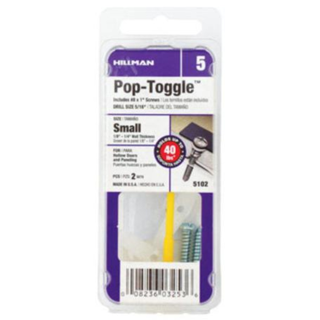 [5102] Hillman 1/8 in. Dia. X 1/8 in. Small in. L Zinc Pan Head Pop-Toggle Anchors 10 Pack