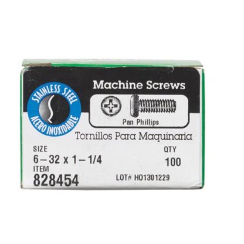 [828454] HILLMAN No. 6-32 Ga. X 1-1/4 in. L Phillips Pan Head Stainless Steel Machine Screws 100 Pk
