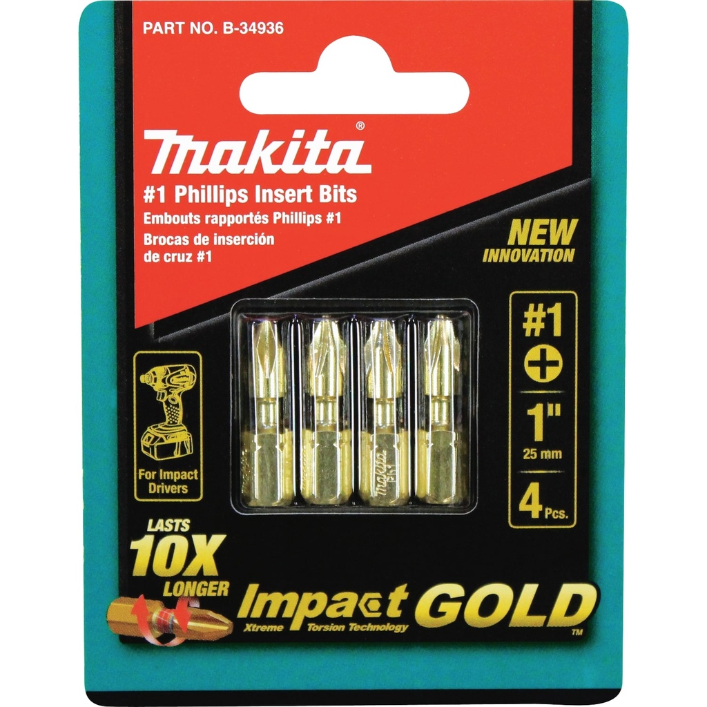 Impact GOLD™ #1 Phillips Insert Bit, 4 Pc.