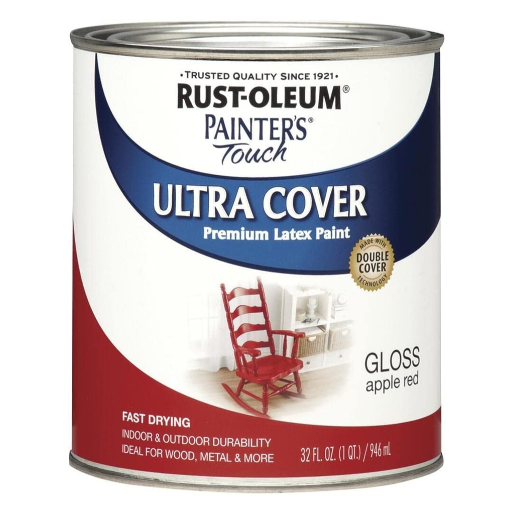 [420007558] Rust-Oleum Painters Touch Ultra Cover Gloss Apple Red Water-Based Paint Exterior and Interior 1 Qt