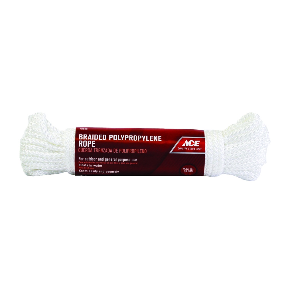 Ace 3/16 in. D X 50 Ft. L White Braided Poly Rope