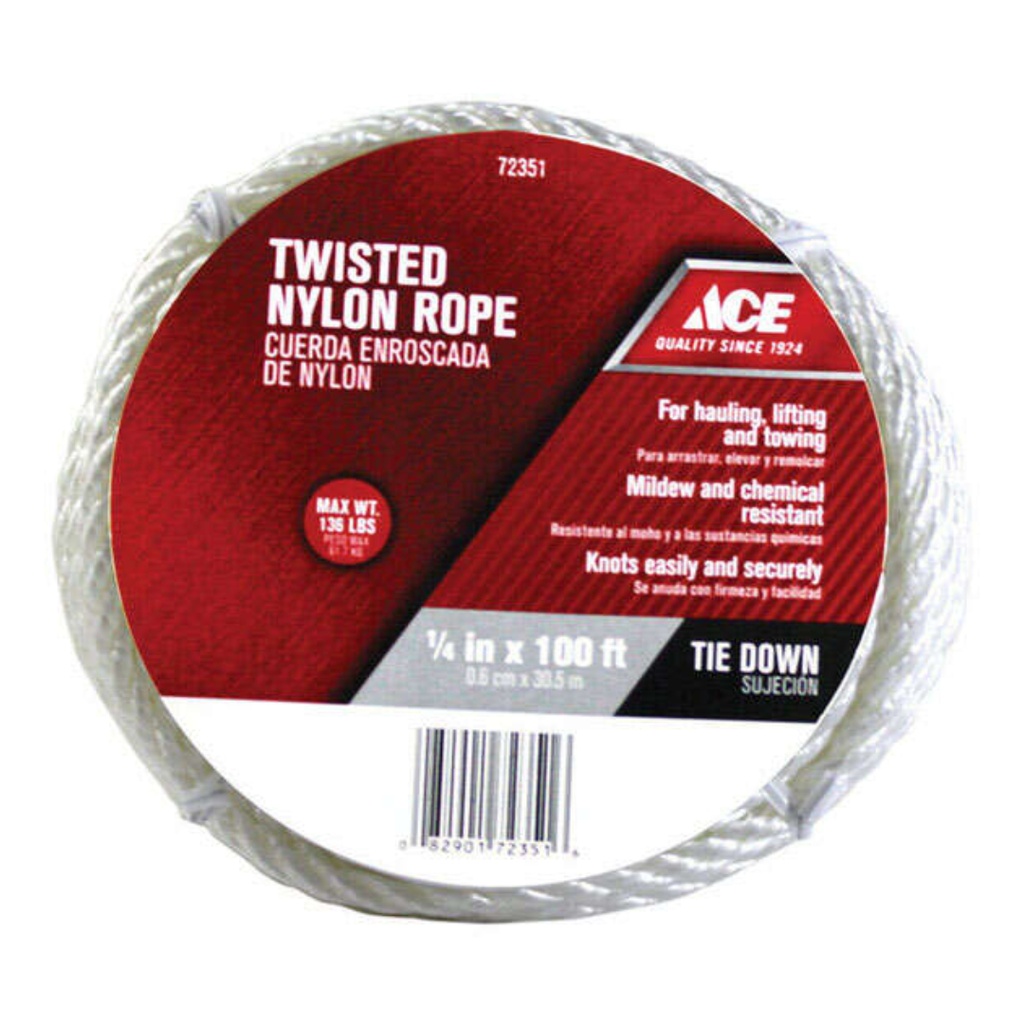Ace 1/4 in. D X 100 Ft. L White Twisted Nylon Rope