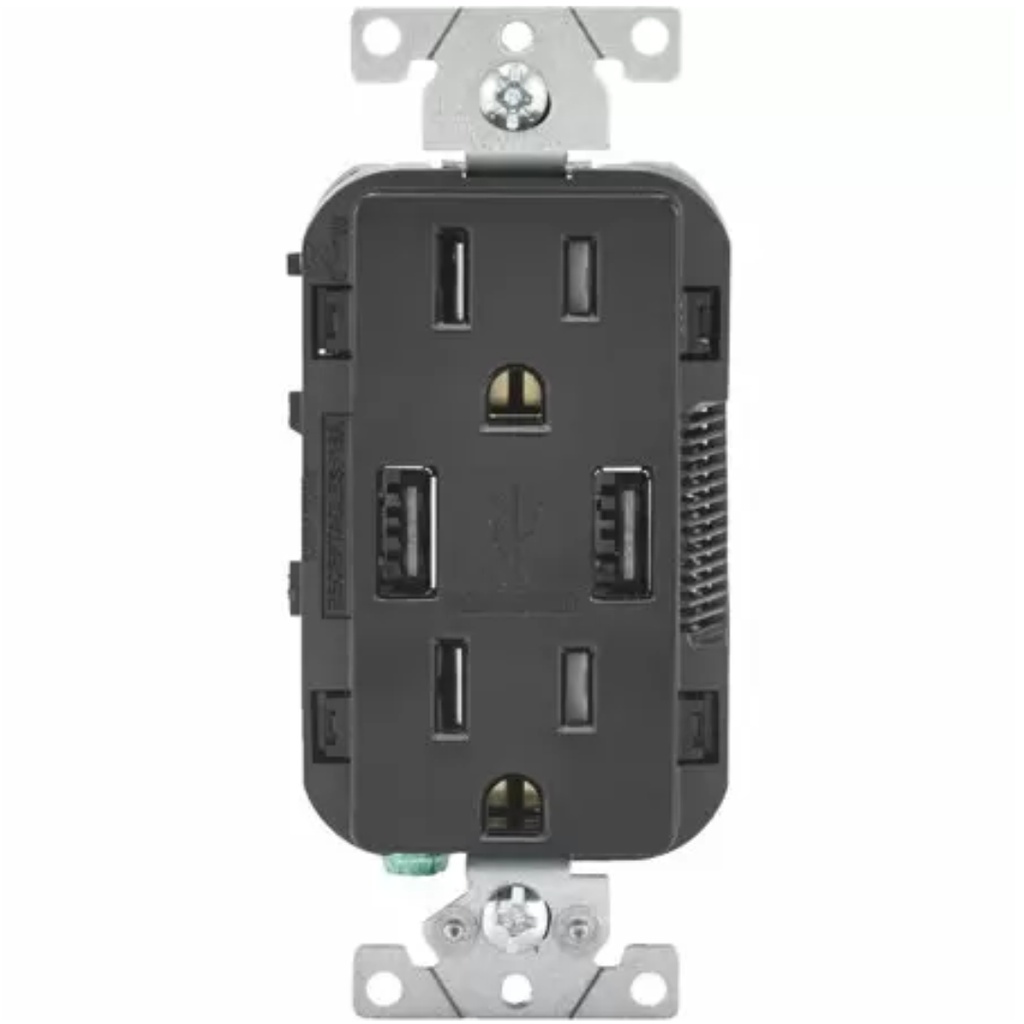OUTLET/USB CHGR 15A BLK