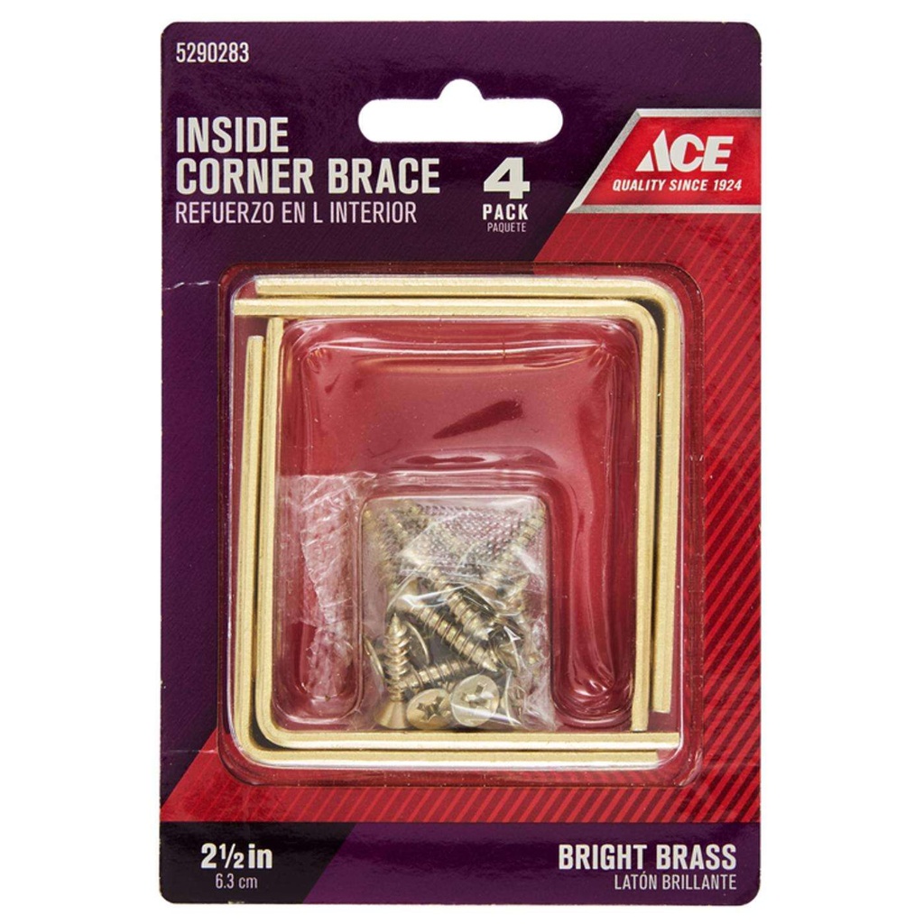 2-1/2 X 5/8  Bright Brass Inside  L  Corner Brace Ace Corner Mending Plates