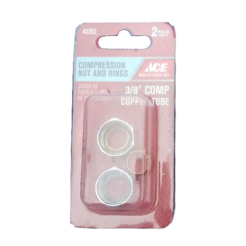 [40362] Ace 3/8 in. Dia. Polished Chrome Compression Nut with Rings 2 Pk