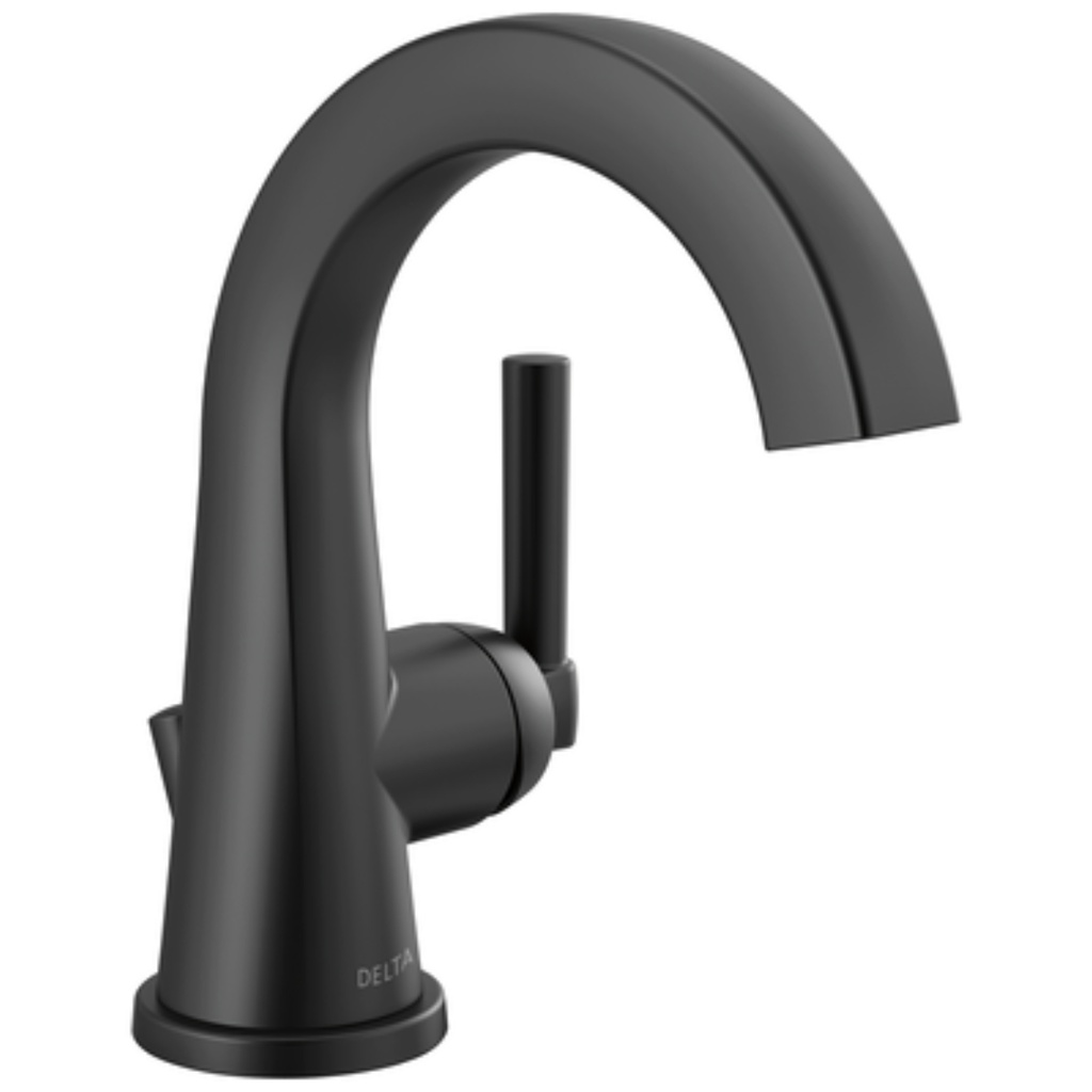 Delta Becker Matte Black Bathroom Sink Faucet with Drain & Deck Plate