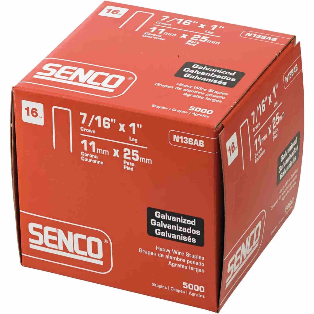 Senco 7/16 in. W X 1 in. L Galvanized Steel Wire Staples 16 Ga