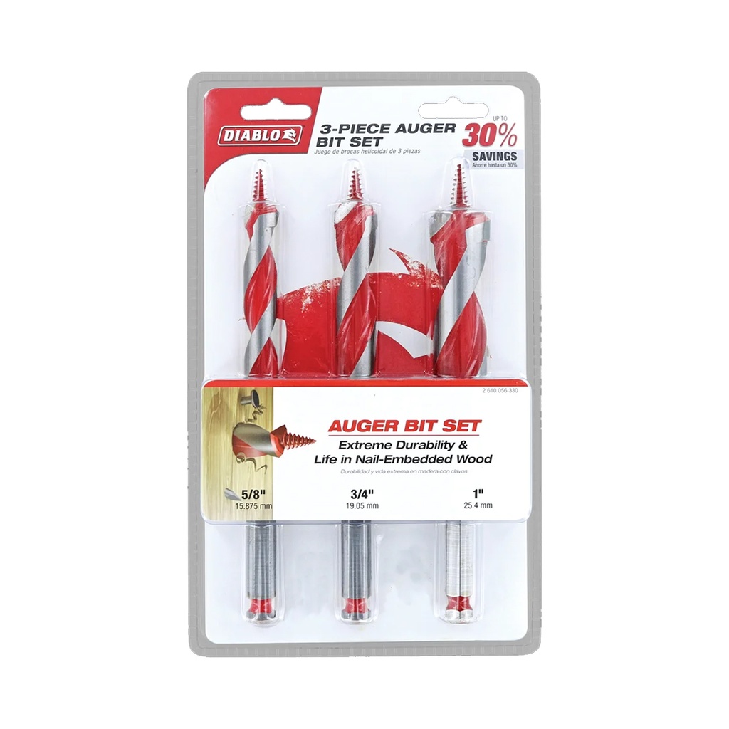 Diablo Dura-Tip 7.5 in. L Auger Bit Set High Speed Steel 3 Pc