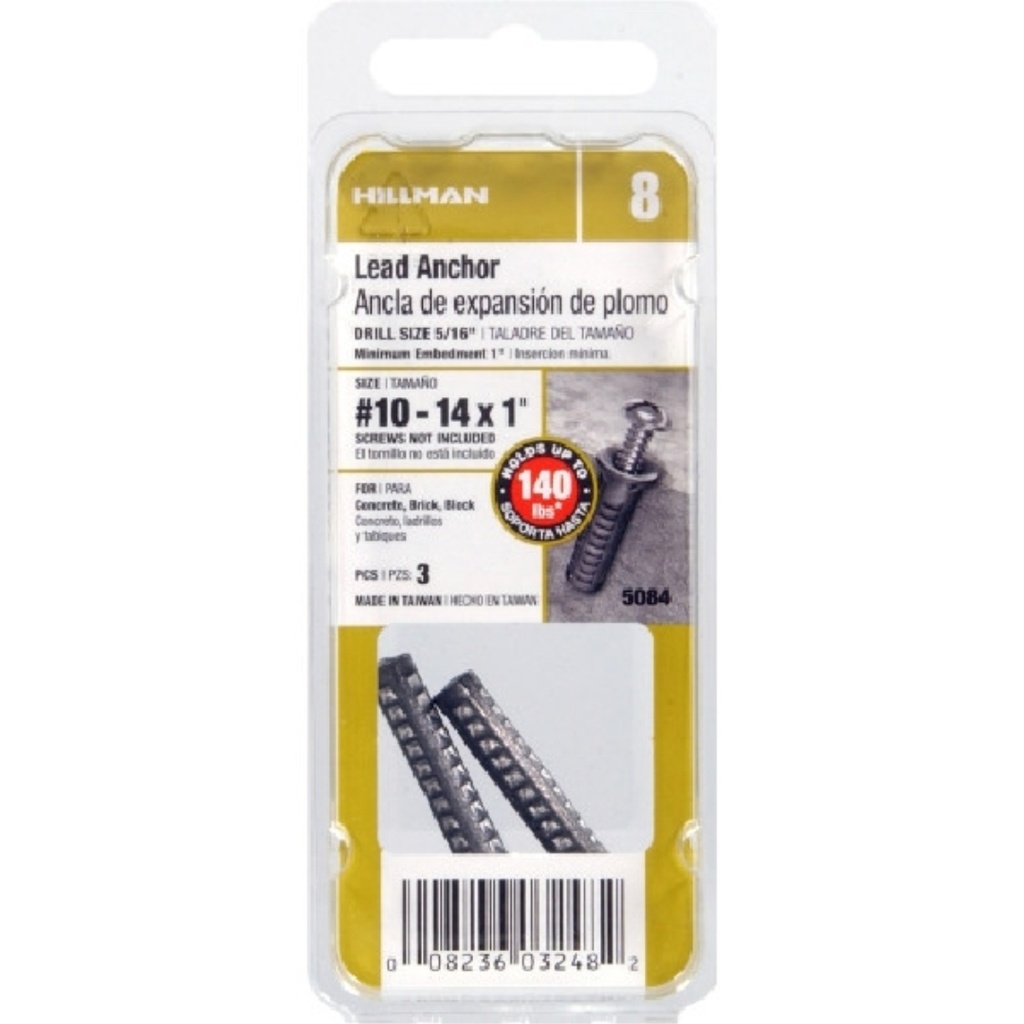 [5084] Hillman 1/4 in. Dia. X 1 in. L Lead Round Head Concrete Screw Anchor 3 Pack