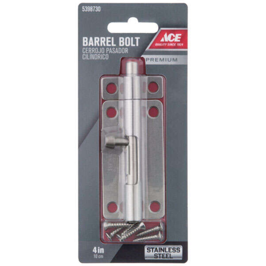 Ace 4 in. L Polished Stainless Steel Heavy Duty Barrel Bolt 1 Pk