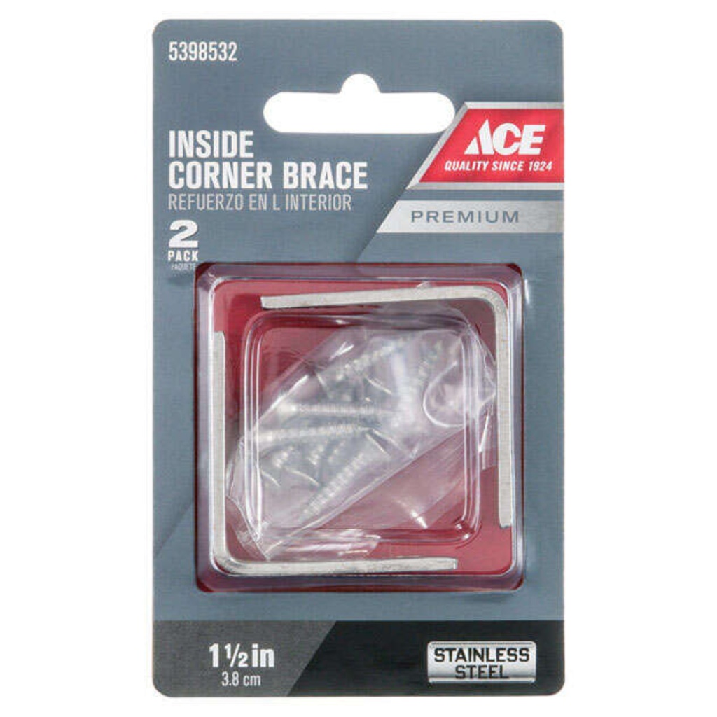 Ace 1-1/2 in. H X 2.75 in. W X 1-1/2 in. D Stainless Steel Inside L Corner Brace