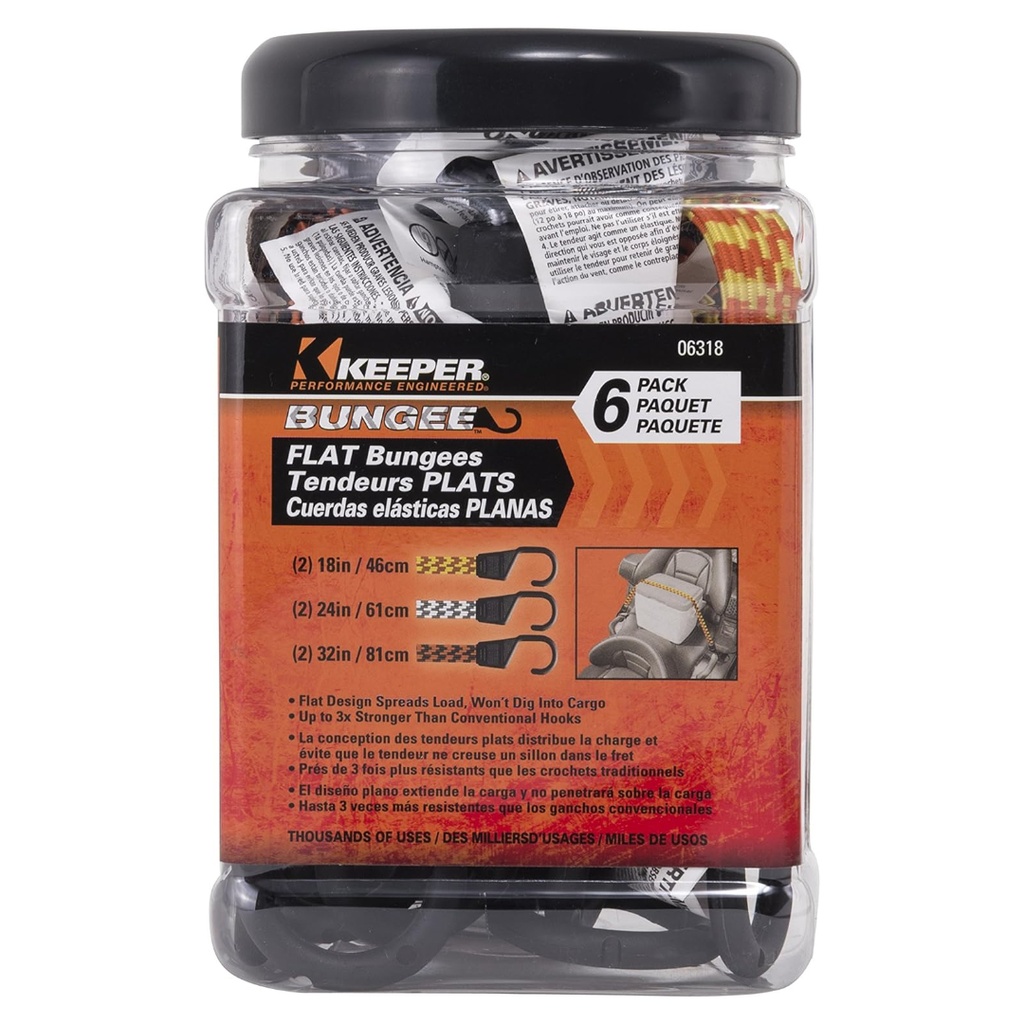 Keeper Assorted Flat Bungee Cord 18 in. L X .0787 in. 6 Pk