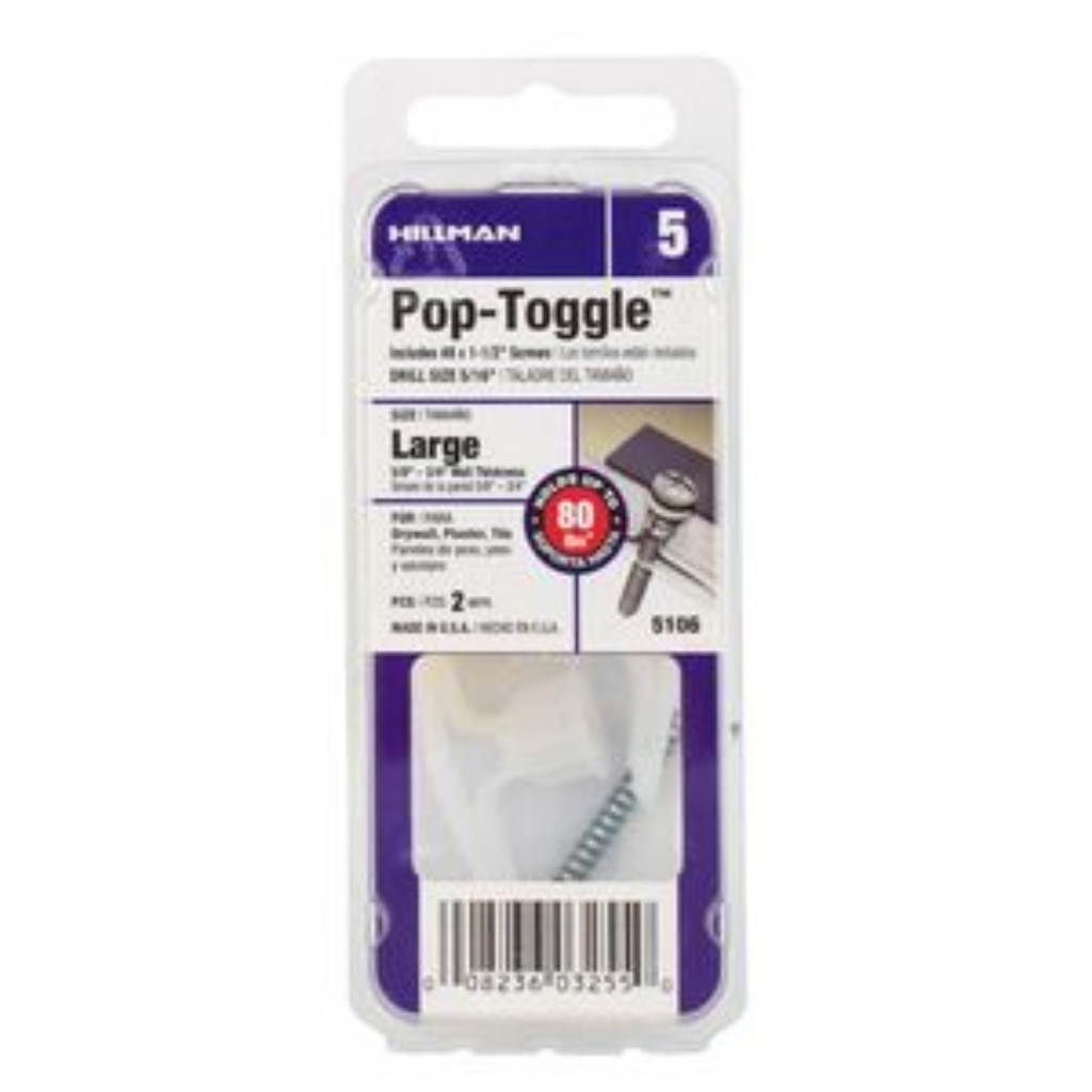 [5106] Hillman 5/8 in. Dia. X 5/8 in. Large in. L Zinc Pan Head Pop-Toggle Anchors 2 Pack