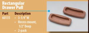 60135-a  Teak Rectangular Drawer Pull - 3-.25"L - 2 Pack
