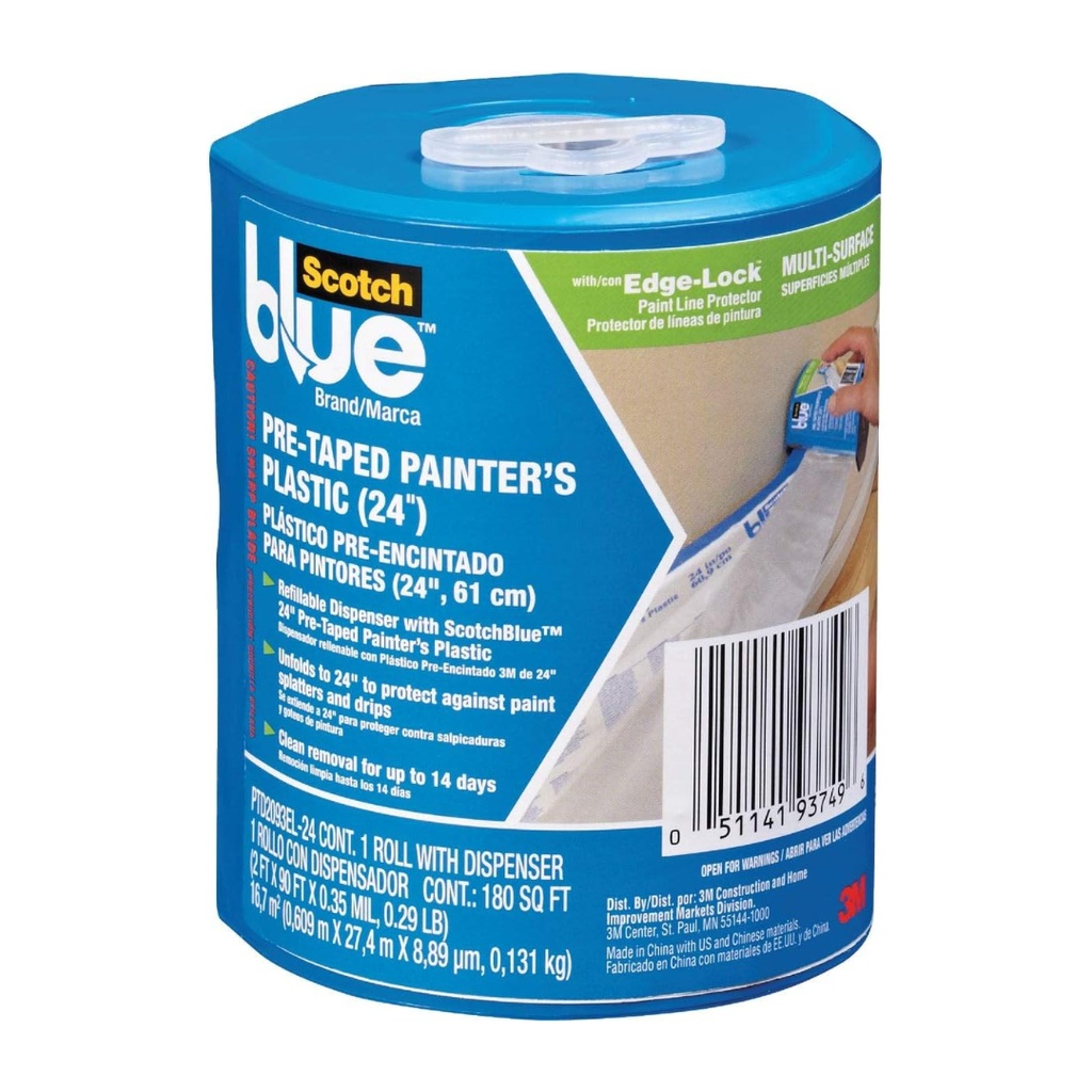 [1617430] ScotchBlue 24 in. W X 90 Ft. L Plastic Pre-Taped Masking Film