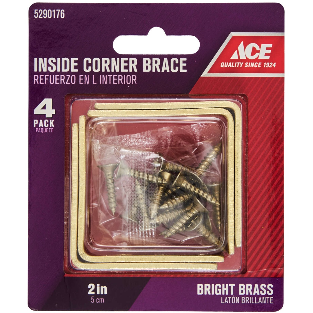 2 X 5/8  Bright Brass Inside  L  Corner Brace Ace Corner Mending Plates 52901776