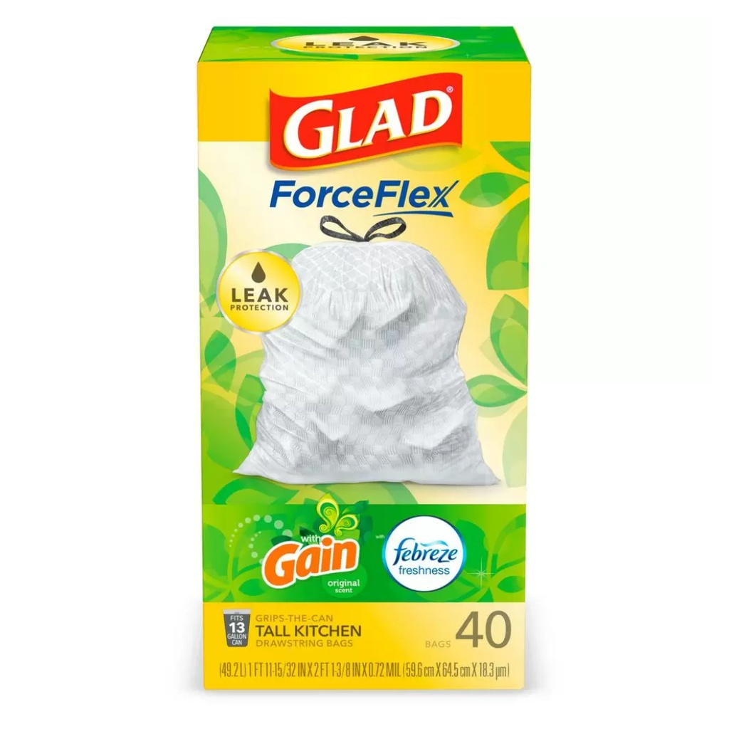 Glad ForceFlex 13 Gal Fresh Trash Bags Drawstring 40 Pk