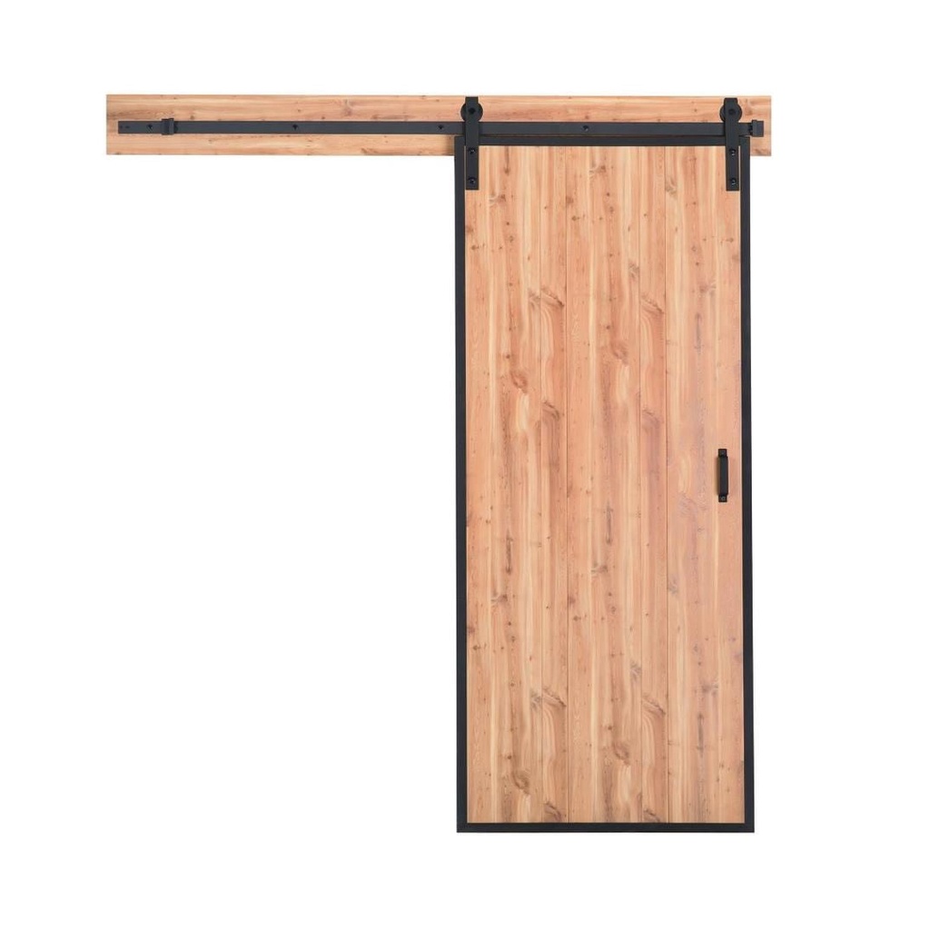 36 in. X 84 in. Iron Age Gray 3-Lite Frosted Glass MDF Barn Door with Hardware