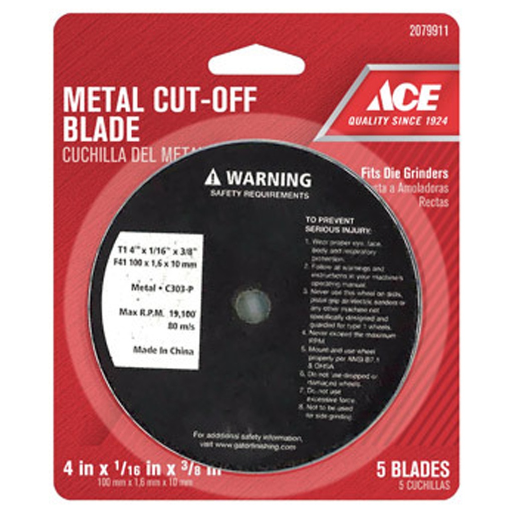 Ace 4 in. Dia. X 3/8 in. Aluminum Oxide Metal Cut-Off Blade 5 Pc.