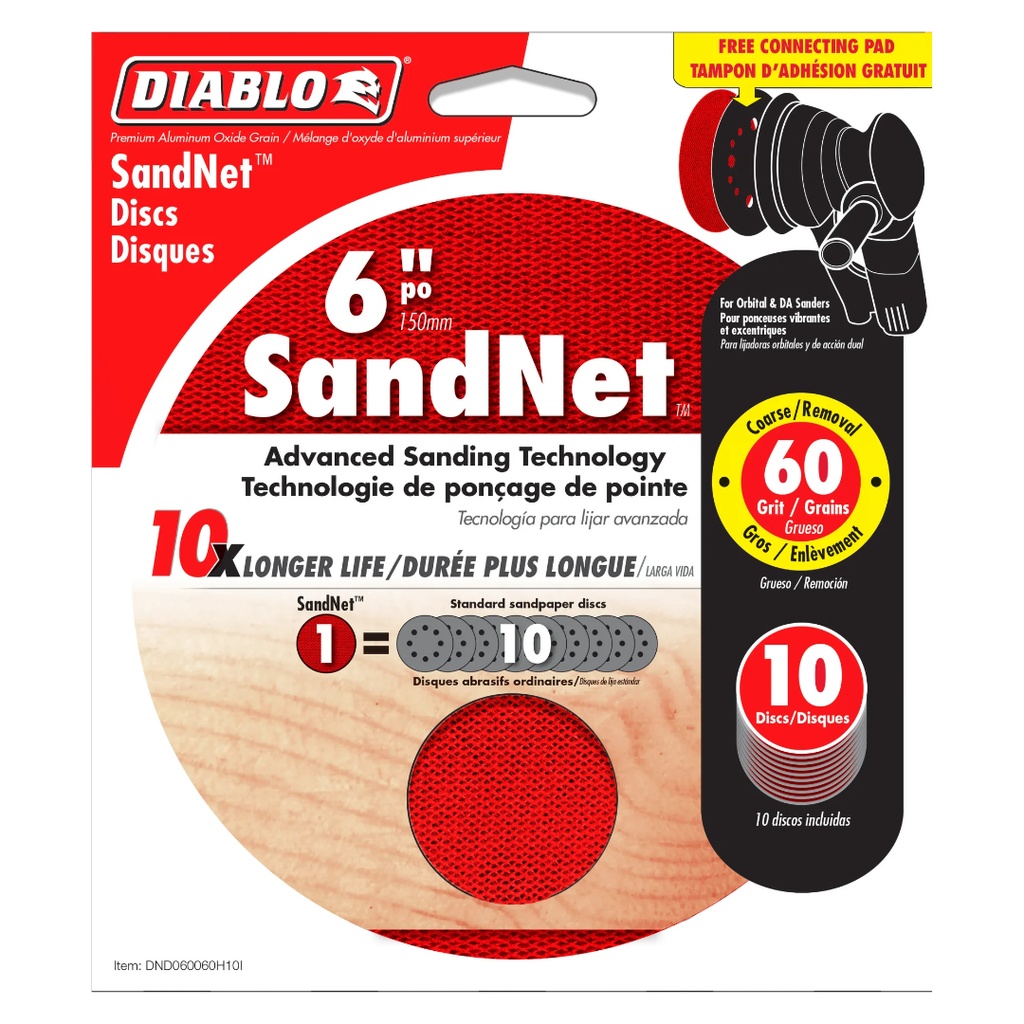 Diablo SandNet 6 in. Ceramic Blend Hook and Lock Sanding Disc 60 Grit Coarse 10 Pk