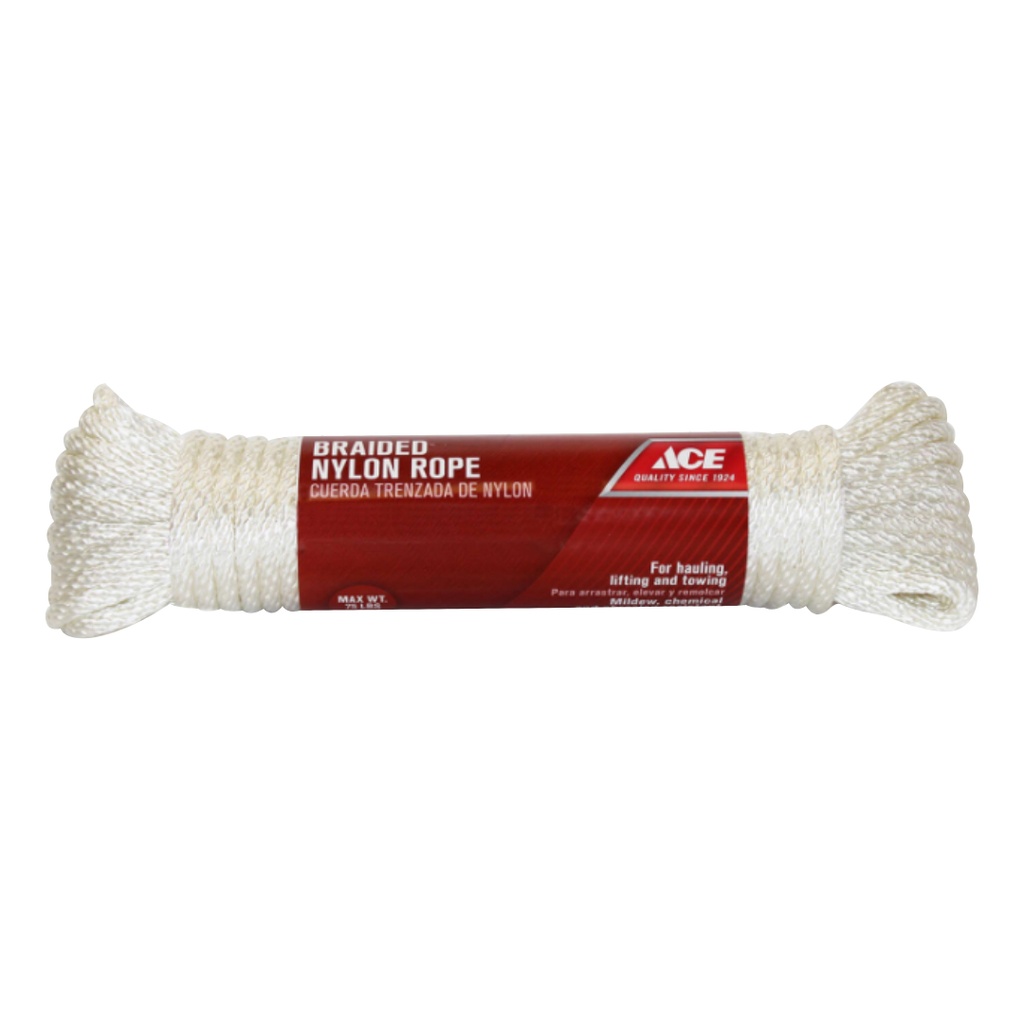 Ace 1/4 in. D X 50 Ft. L White Solid Braided Nylon Rope