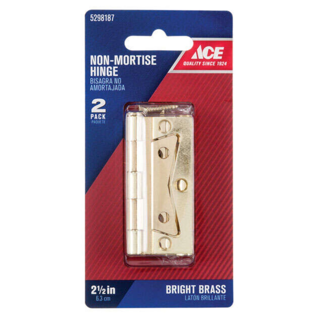 2-1/2  Bright Brass Non Mortise Hinge Ace Misc Cabinet Hardware 01-3560-120