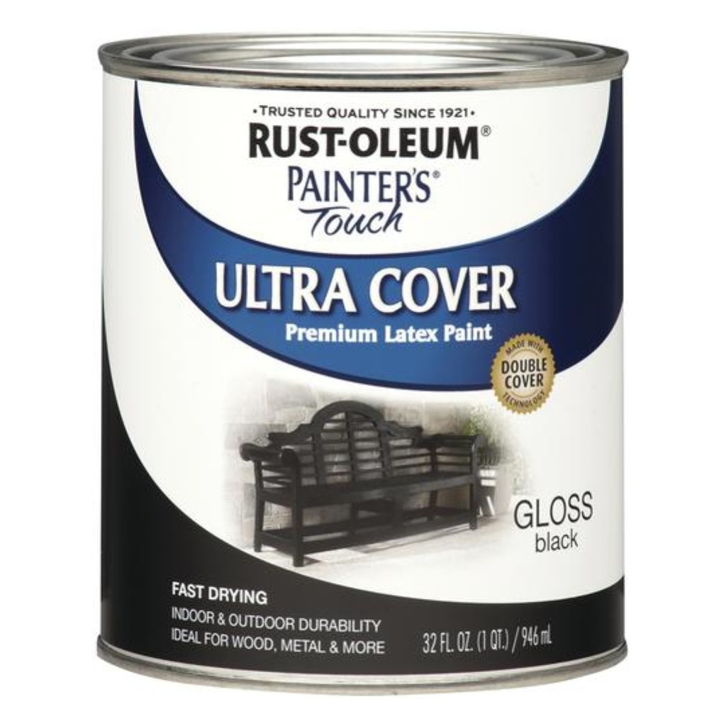 Rust-Oleum Painters Touch Ultra Cover Gloss Black Water-Based Paint Exterior and Interior 1 Qt