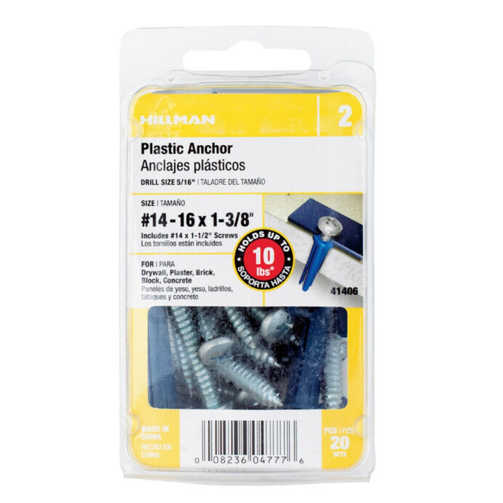 Hillman .25 in. Dia. X 1-3/8 in. L Plastic Pan Head Conical Anchor 20 Pack