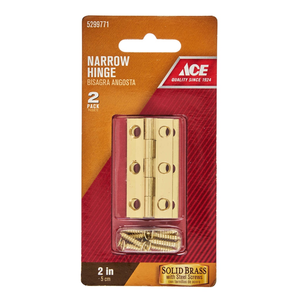 [5299771] Ace 2 in. W X 1 in. L Polished Brass Brass Narrow Hinge 2 Pk