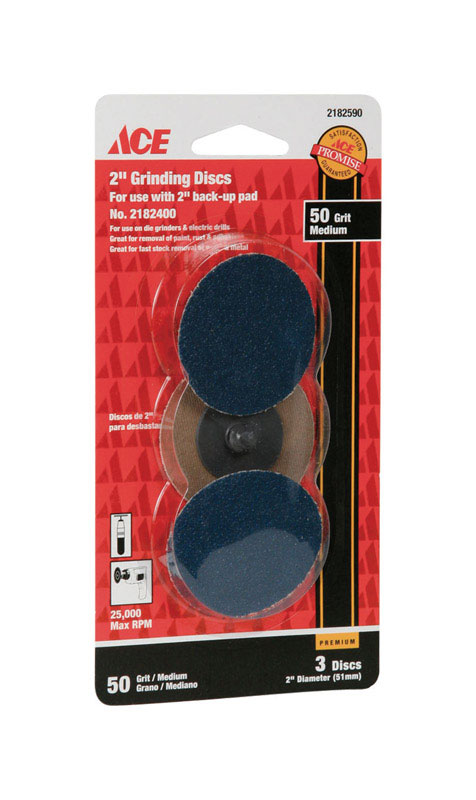 Ace 2 in. Aluminum Oxide Twist and Lock Grinding Disc 50 Grit Medium 3 Pk