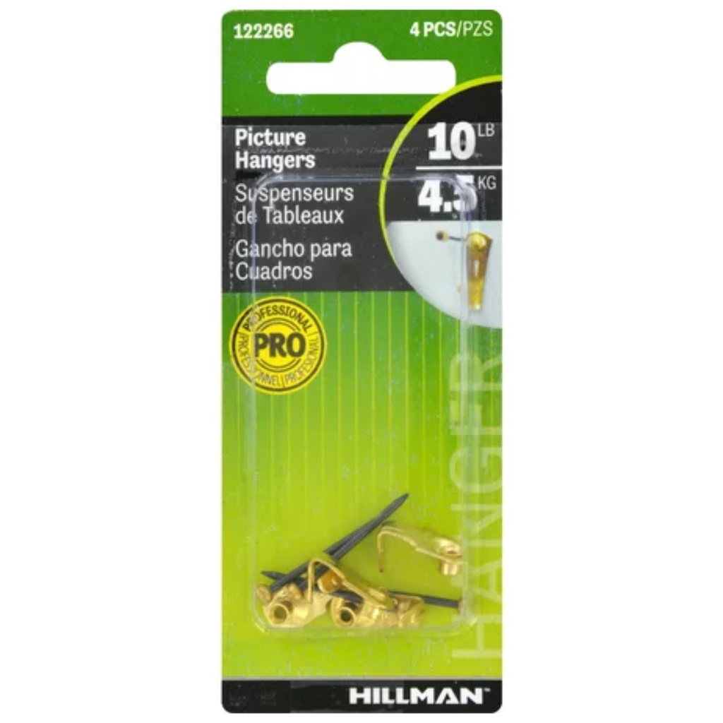 Hillman AnchorWire Brass-Plated Classic Picture Hanger 10 Lb. 4 Pack