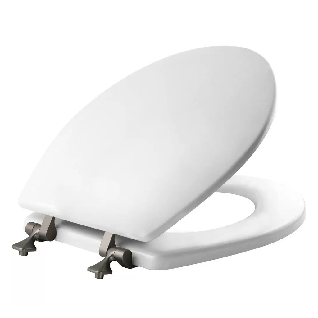 [438093] Mayfair by Bemis Round Enameled Wood Toilet Seat with Never Loosens Brushed Nickel Hinge White: 1 Year Limited Warranty, Secure Fit