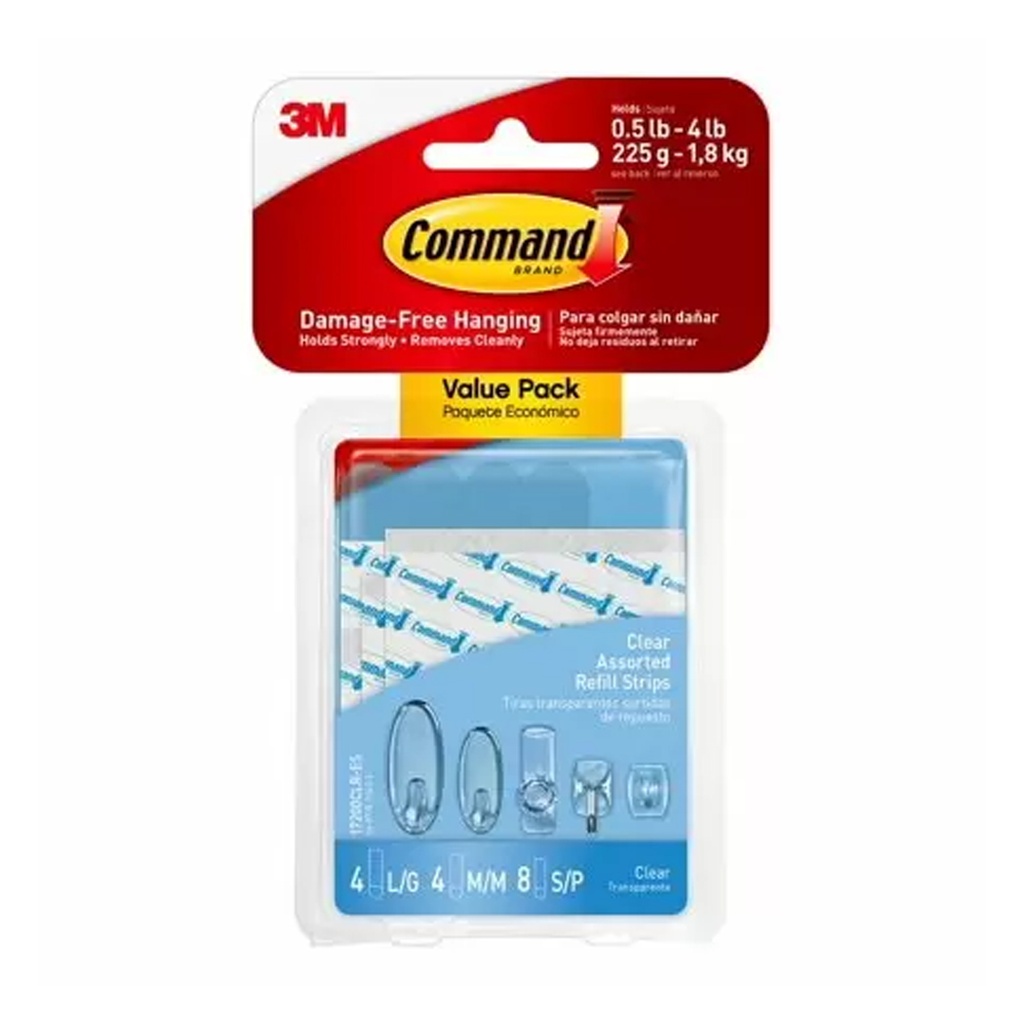 Command™ Assorted Refill Strips Clear Pkg/16