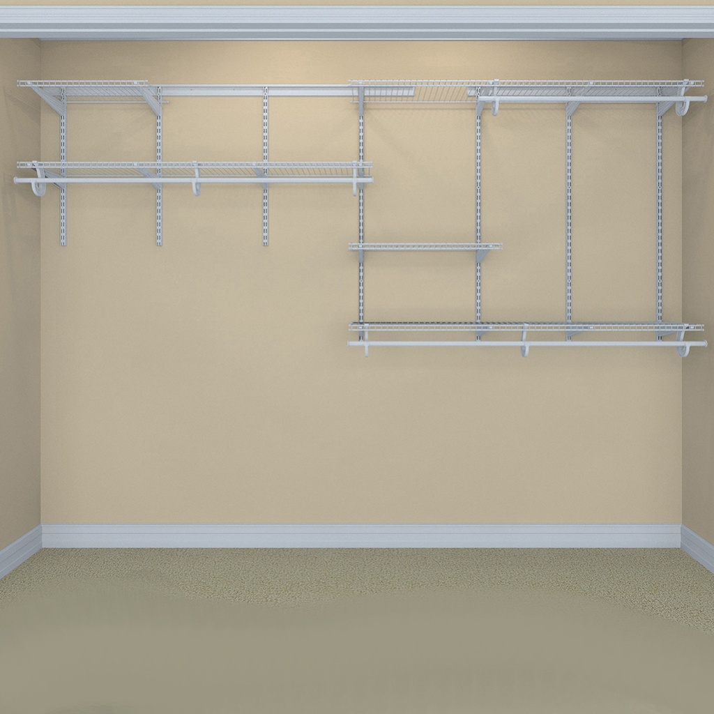 ClosetMaid 209100 ShelfTrack 7 to 10 Foot Wide Ventilated Wire Closet System Organizer Kit with 5 Shelves and 3 Hanging Rods White Storage and