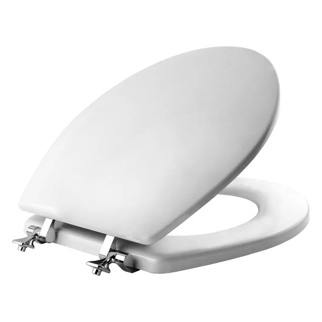 Mayfair by Bemis Round Enameled Wood Toilet Seat with Never Loosens Chrome Hinge White