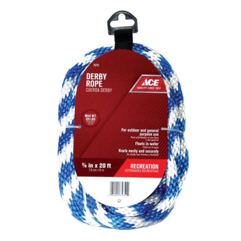 Ace 5/8 in. D X 20 Ft. L Blue/White Solid Braided Poly Derby Rope