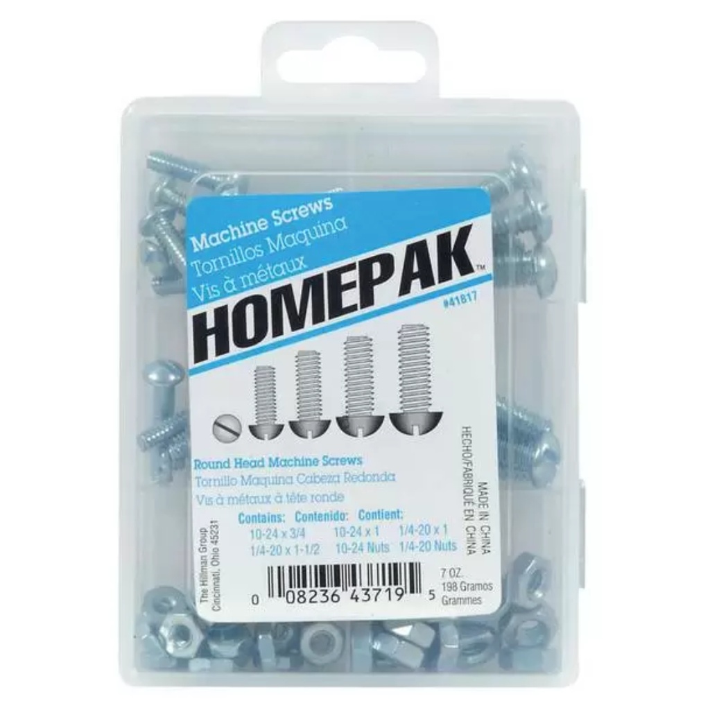 [41817] Hillman Homepak Assorted in. X 1 in. L Slotted Round Head Zinc-Plated Steel Machine Screw and Nut Assortment