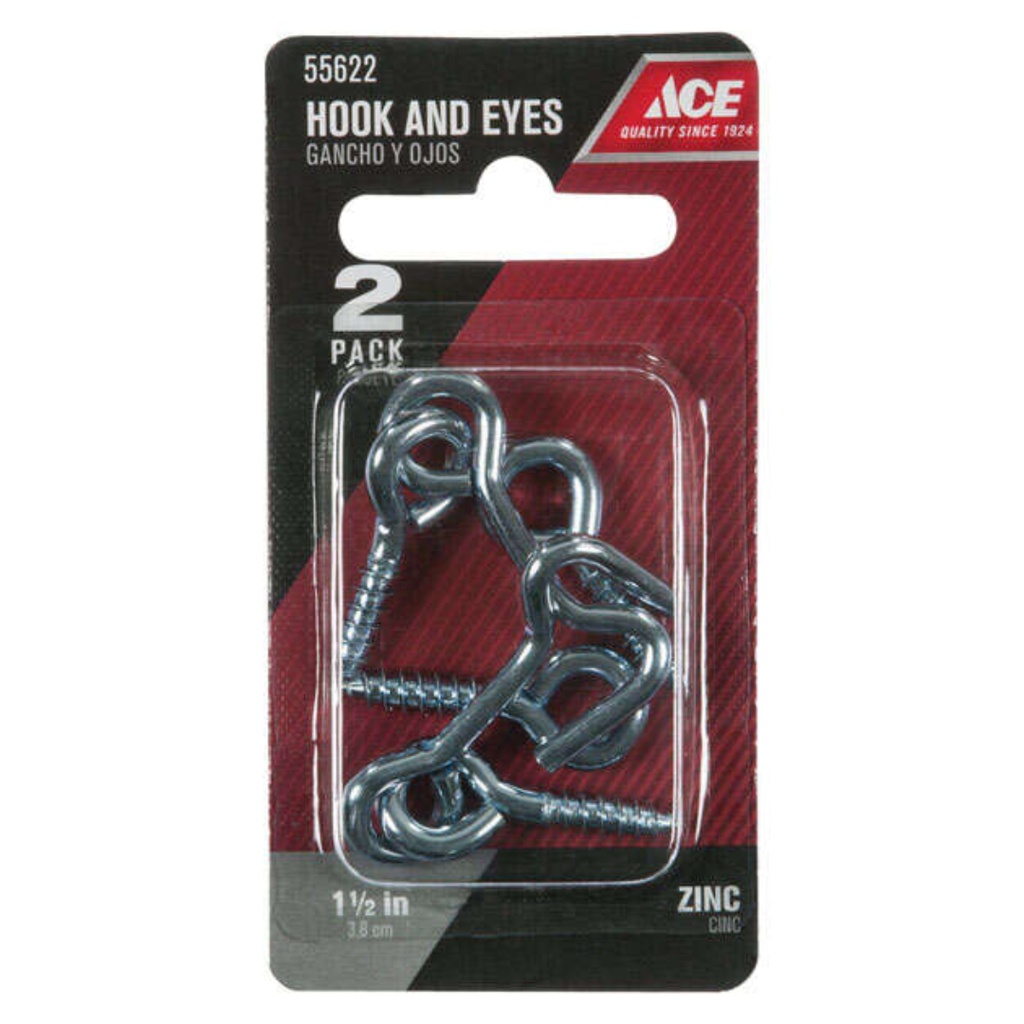 1-1/2  Zinc Plated Hook and Eyes Ace Hooks and Eyes 55622 Zinc Steel