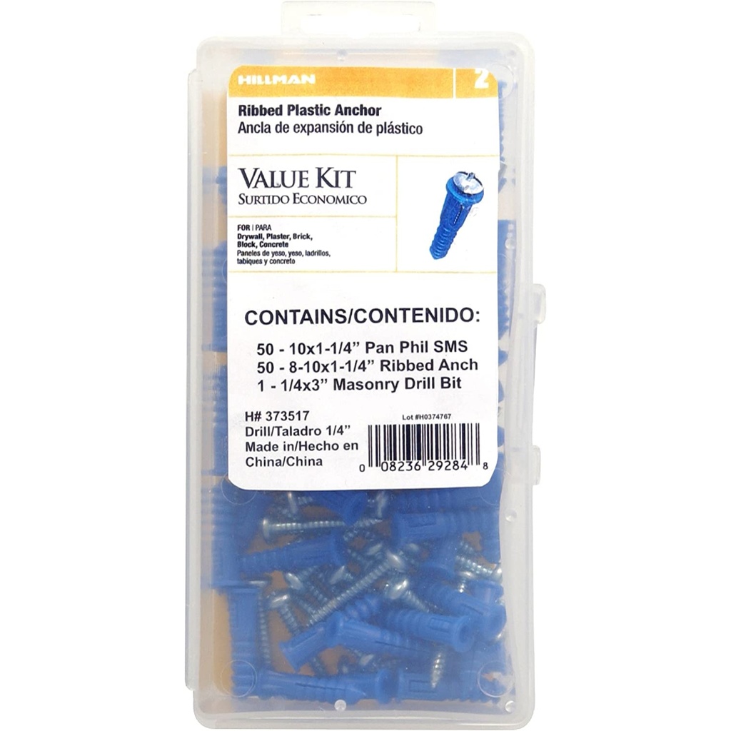 HILLMAN 0.164 in. D X 1-1/4 in. L Plastic Pan Head Ribbed Anchor Kit 101 Pk
