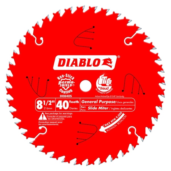 Diablo Tools 8 1/2 Inch X 40 Tooth General Purpose Slide Miter Saw Blade - D0840S