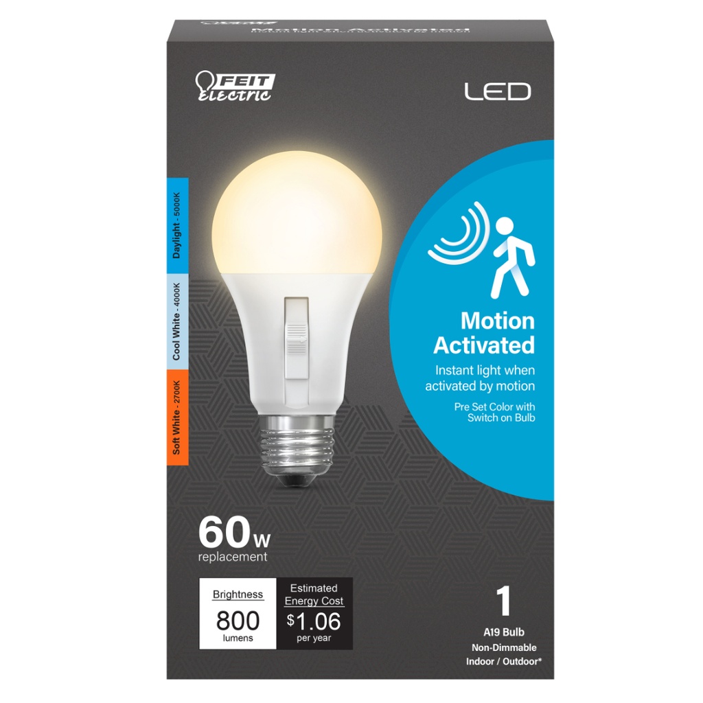 Feit A19 E26 (Medium) LED Motion Activated Bulb Adjustable White 60 Watt Equivalence 1 Pk
