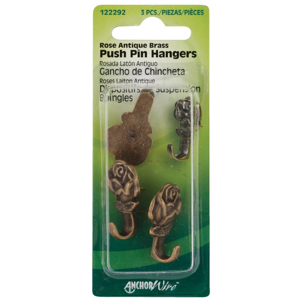 Hillman AnchorWire Antique Brass Push Pin Picture Hook 20 Lb. 3 Pack