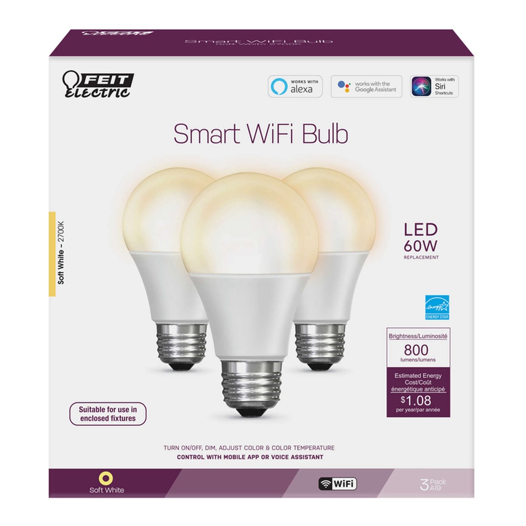 LED SM A19E26 SW60W 3PK